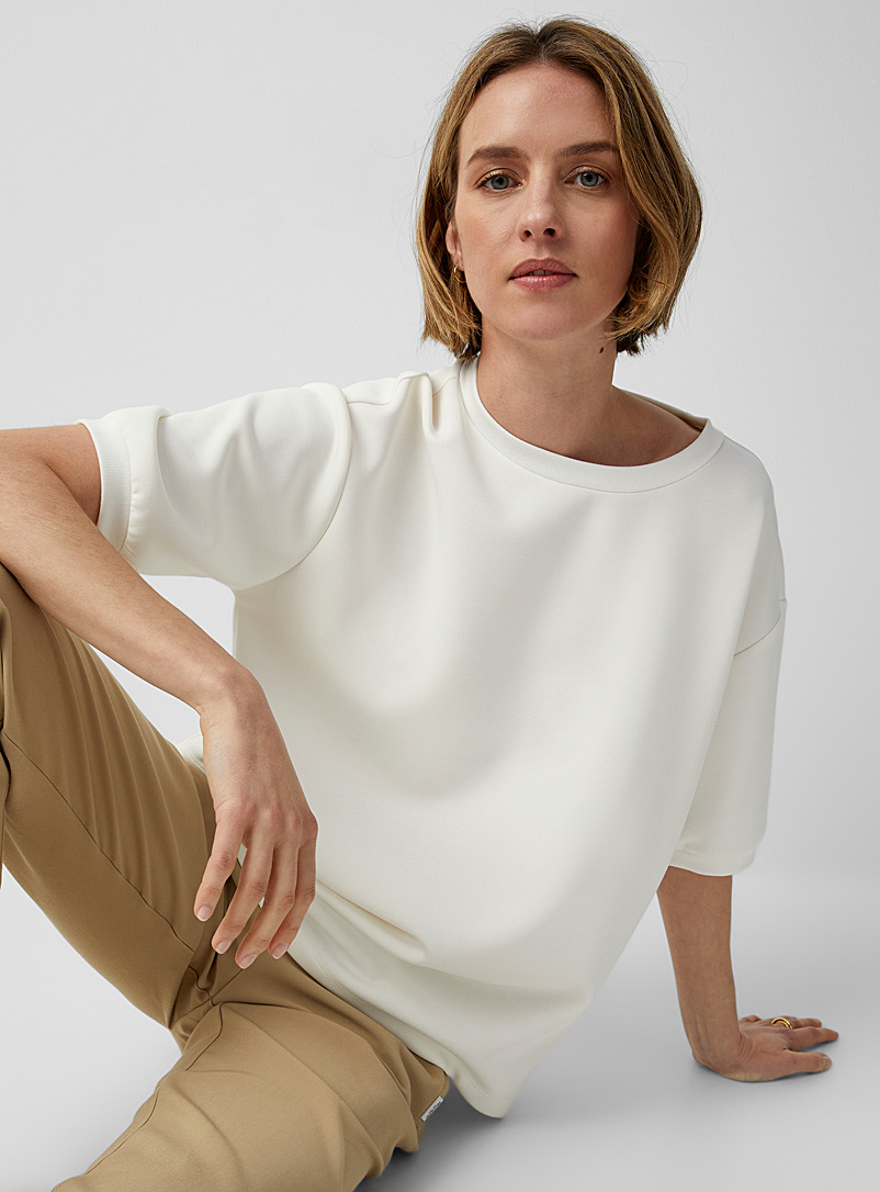 Contemporaine Cream Beige Peachskin short-sleeve sweatshirt for women