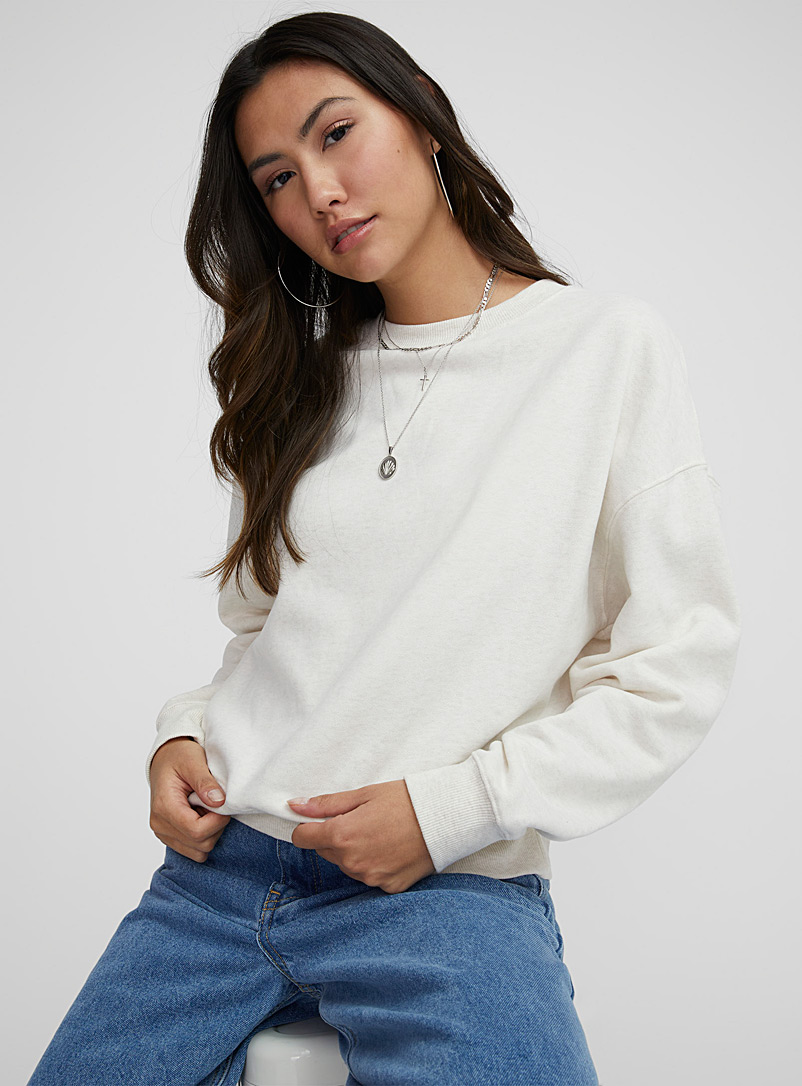Twik Cream Beige Organic cotton fleece-interior sweatshirt for women