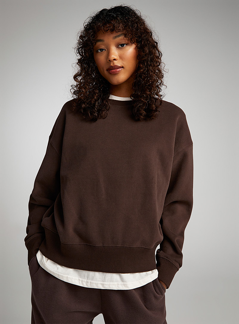 Twik Brown Organic cotton fleece-interior sweatshirt for women