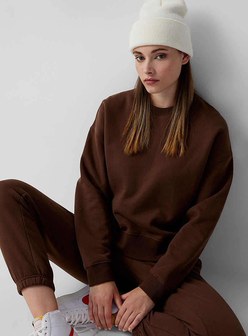 Twik Dark Brown Organic cotton fleece-interior sweatshirt for women