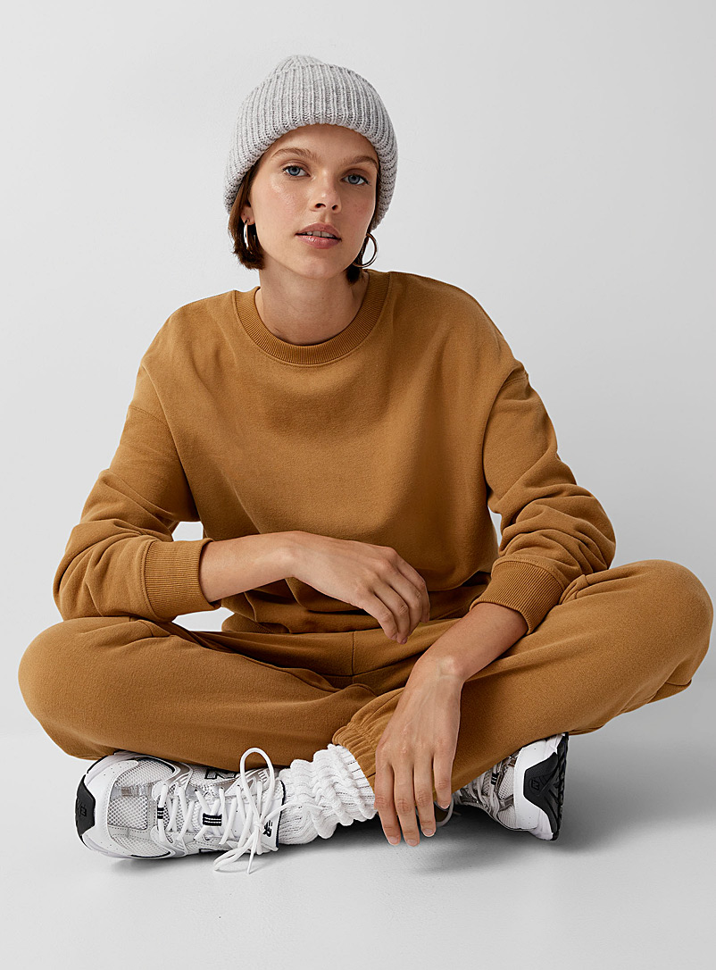 Twik Medium Brown Organic cotton fleece-interior sweatshirt for women