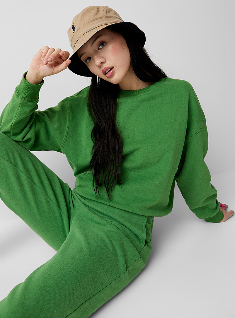 Twik Bottle Green Organic cotton fleece-interior sweatshirt for women
