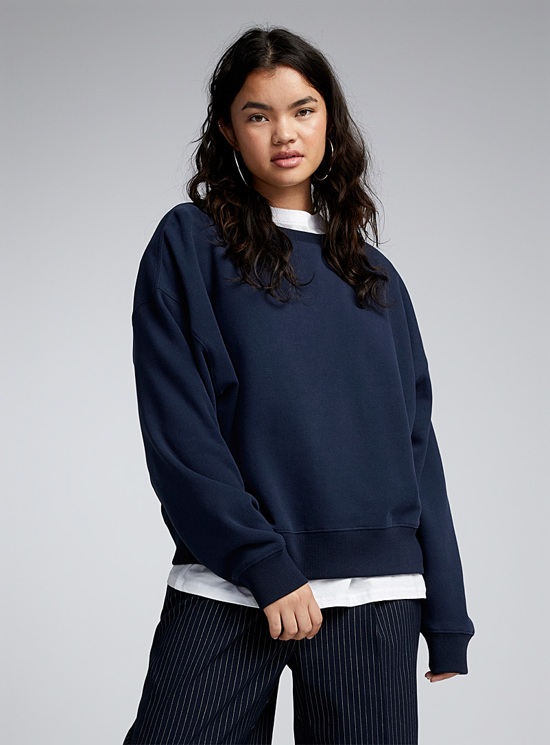 Twik Navy blue Organic cotton fleece-interior sweatshirt for women