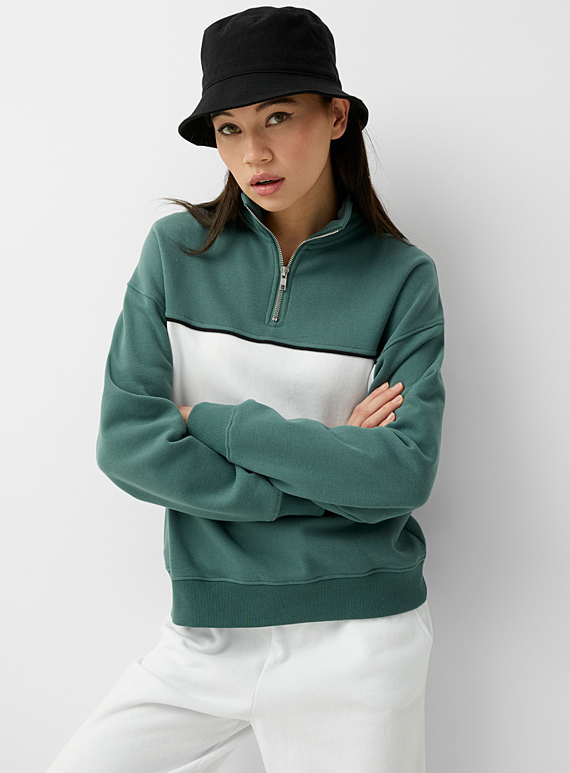 Twik Kelly Green Large colourful stripe half-zip sweatshirt for women