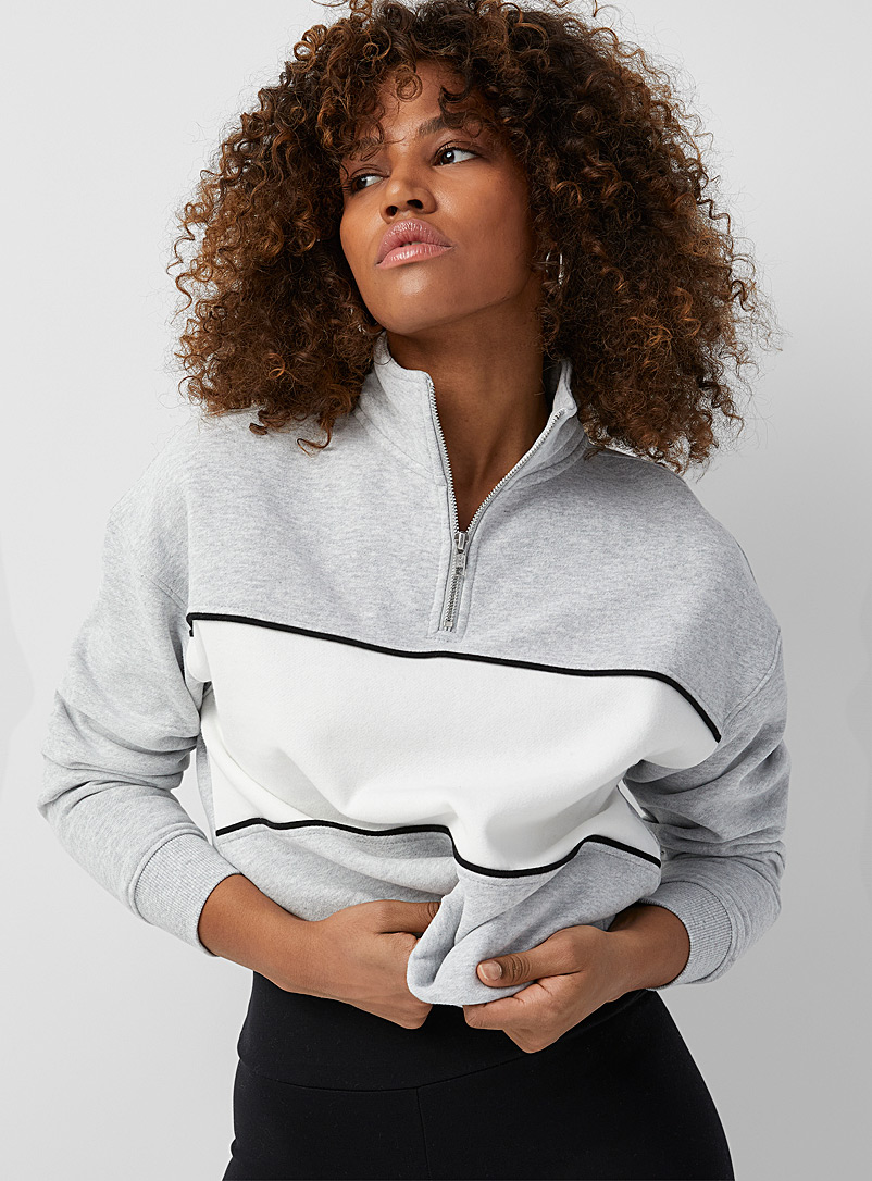 Twik Grey Large colourful stripe half-zip sweatshirt for women