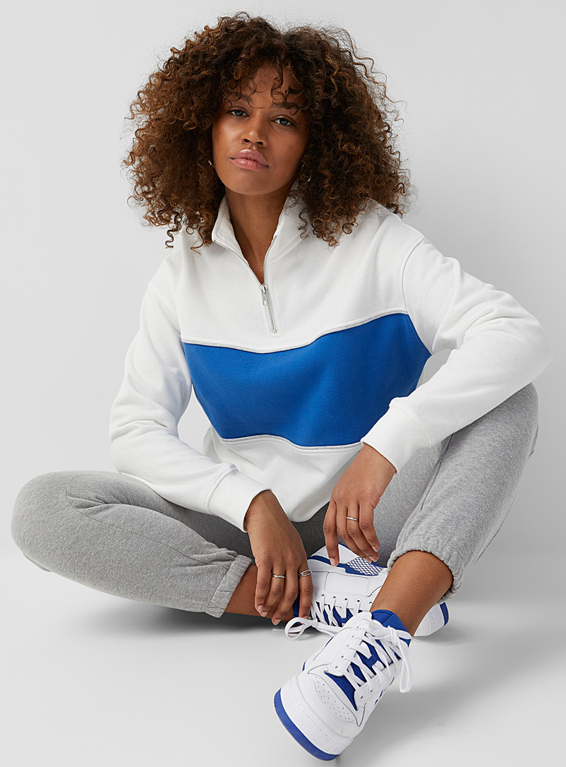 Twik Sapphire Blue Large colourful stripe half-zip sweatshirt for women