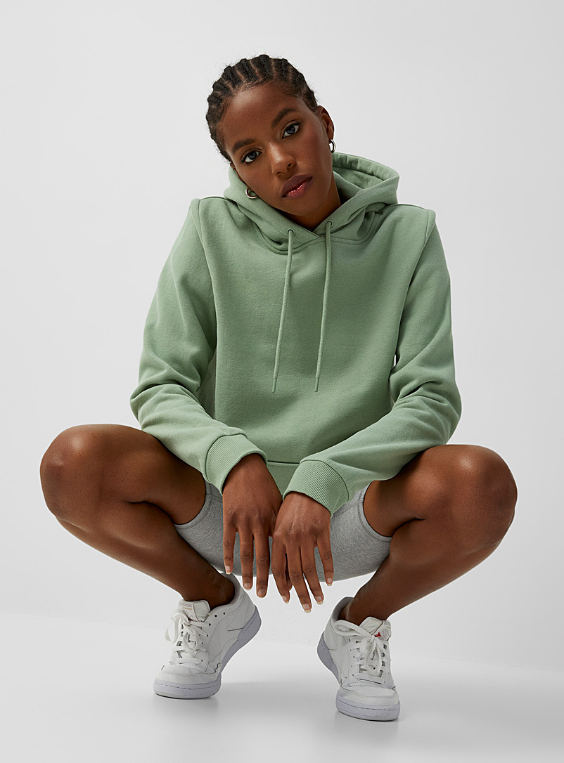 Twik Bottle Green Fleece-lined hoodie for women