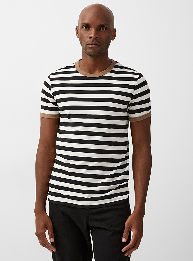 Le 31 Black Accent-trim striped T-shirt for men
