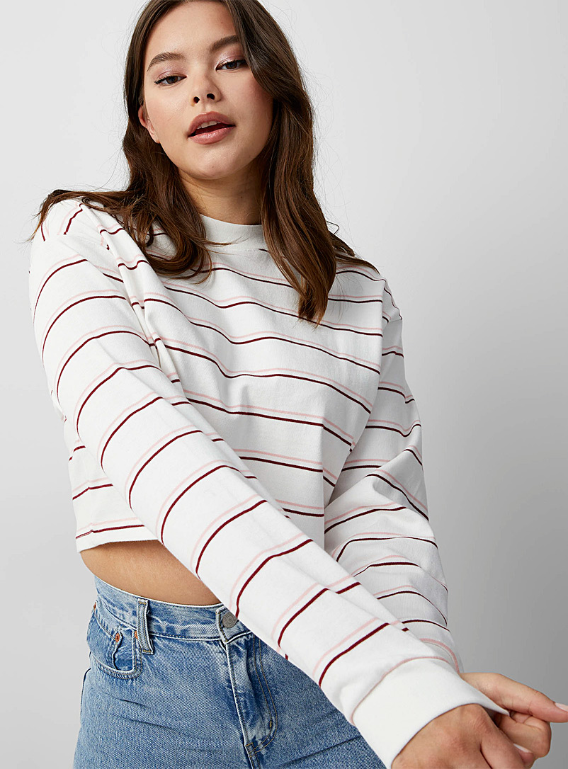 Twik Patterned White Double-stripe cropped T-shirt for women