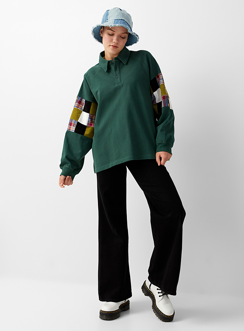 Twik Patterned Green Oversized patchwork polo for women
