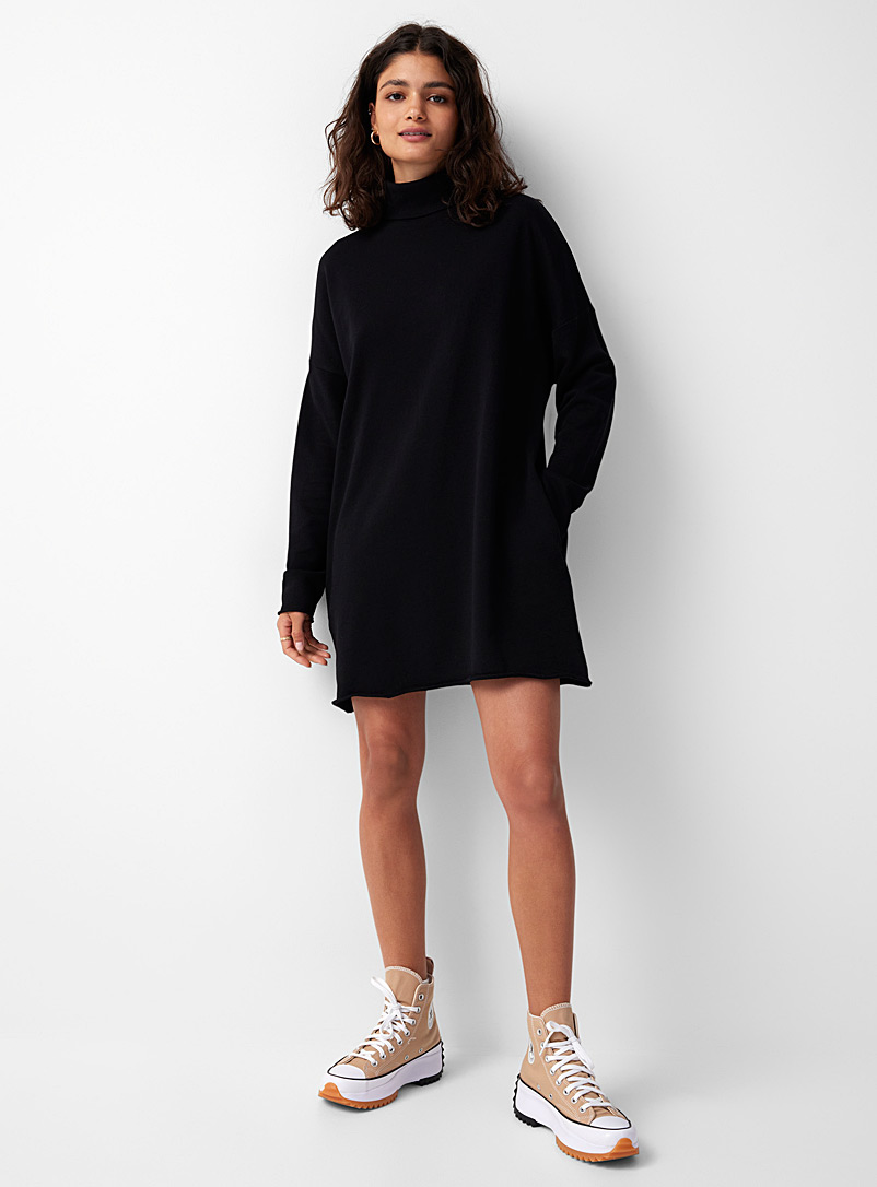 Twik Black Fleece turtleneck straight-fit dress for women