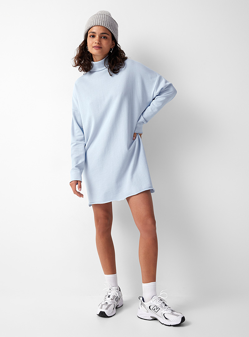 Twik Baby Blue Fleece turtleneck straight-fit dress for women