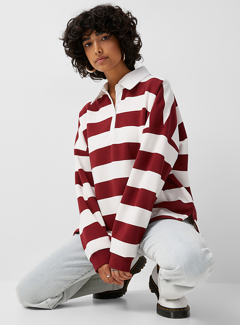 Twik Patterned Red Wide stripes polo sweatshirt for women