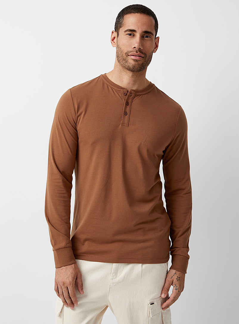 Le 31 Brown Eco-friendly jersey Henley T-shirt for men