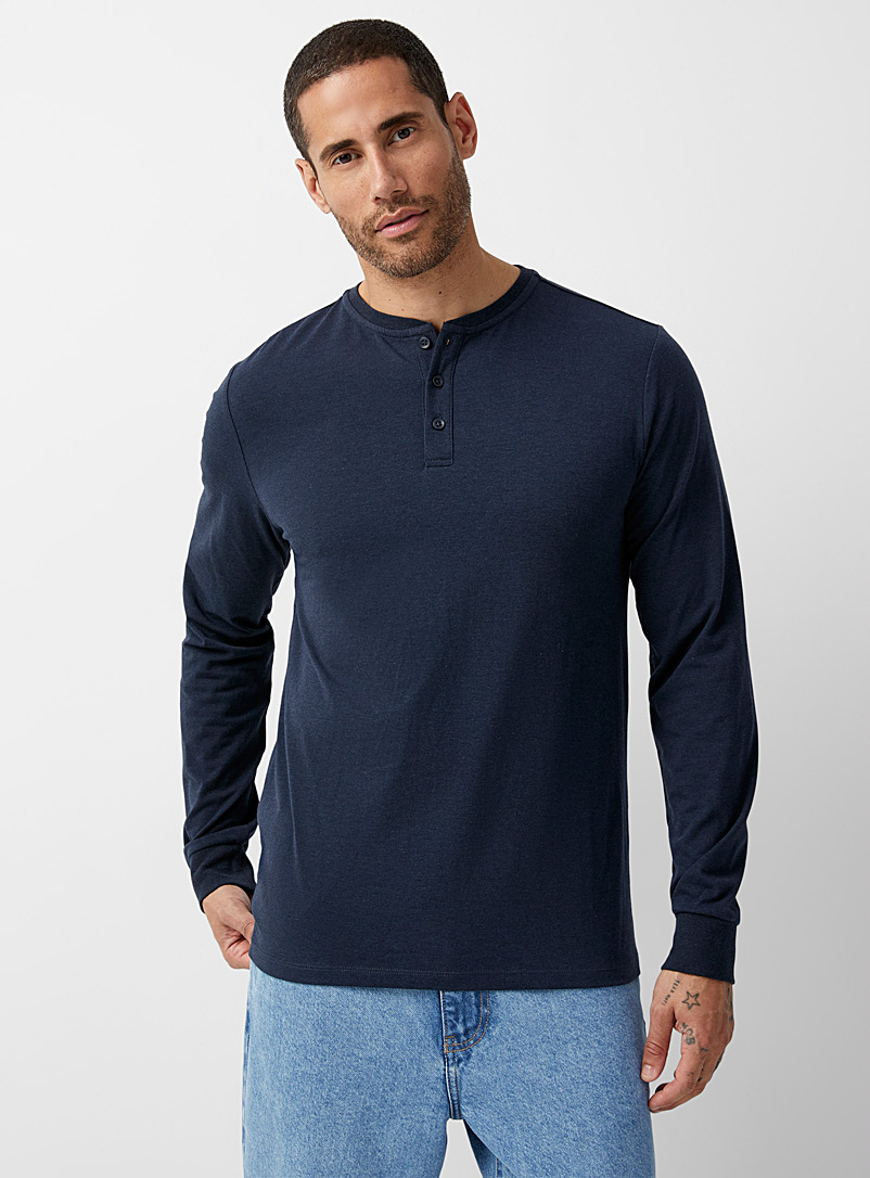 Le 31 Marine Blue Eco-friendly jersey Henley T-shirt for men