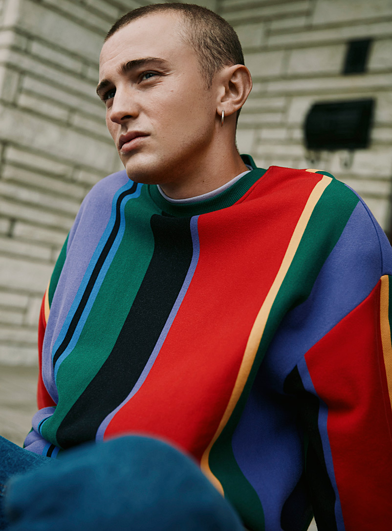 Djab Green Multicoloured vertical stripe sweater for men