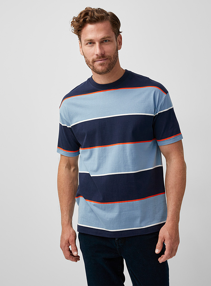 Le 31 Marine Blue Campus stripe T-shirt for men