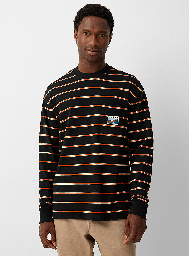 Le 31 Black Expedition emblem striped T-shirt for men