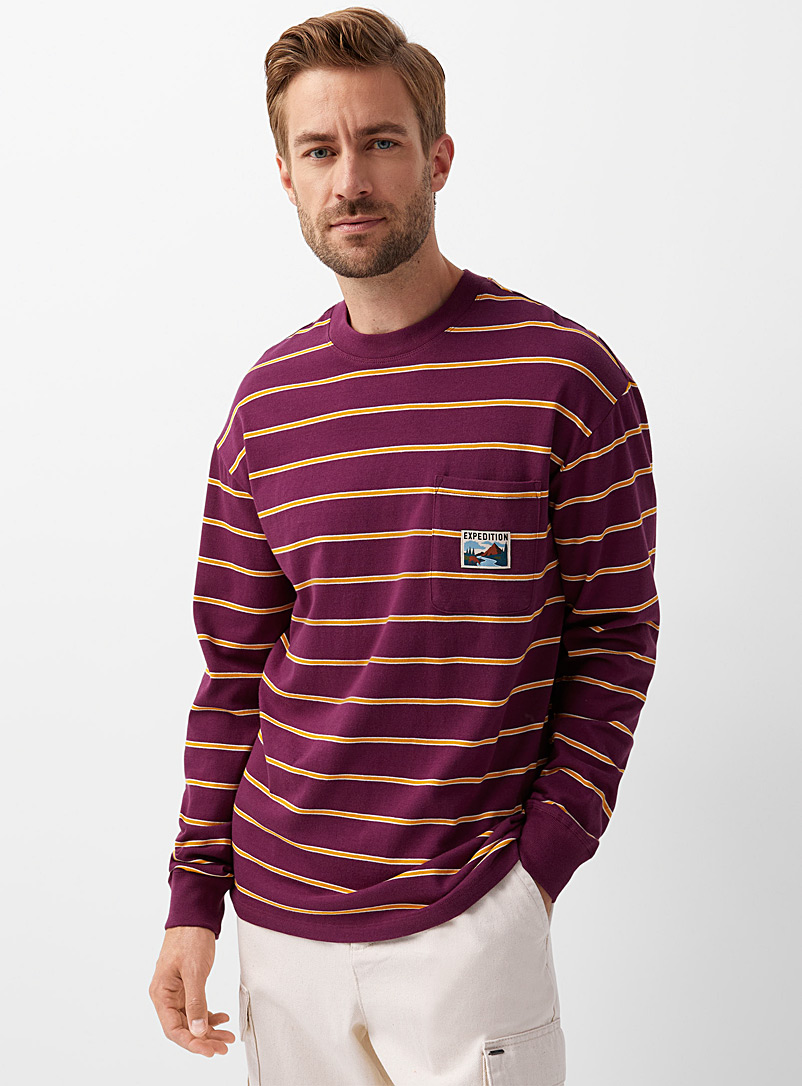 Le 31 Ruby Red Expedition emblem striped T-shirt for men