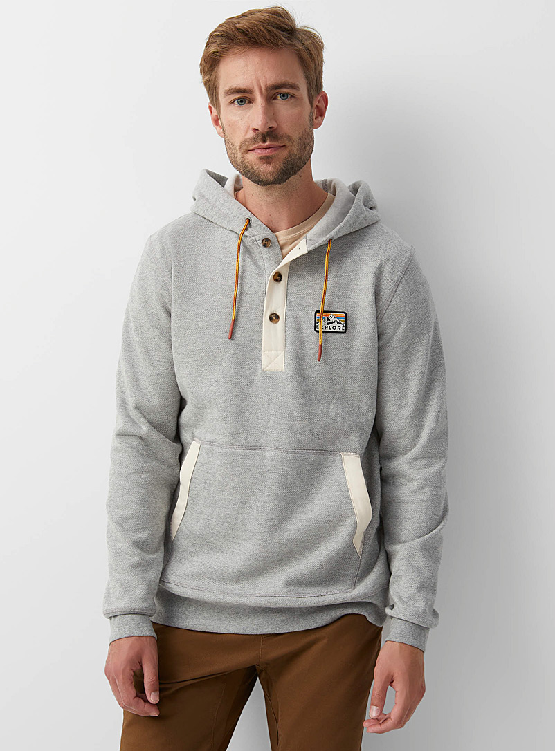 Le 31 Grey Explore Henley hoodie for men