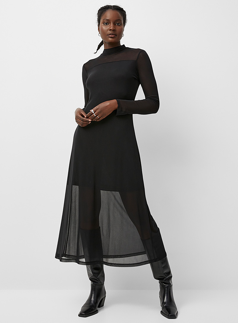 Contemporaine Black Mock-neck micro-mesh dress for women