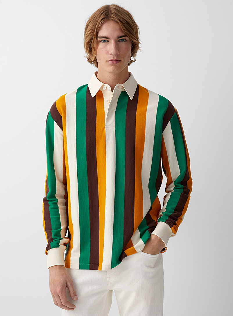 Le 31 Green Vertical stripe rugby polo for men