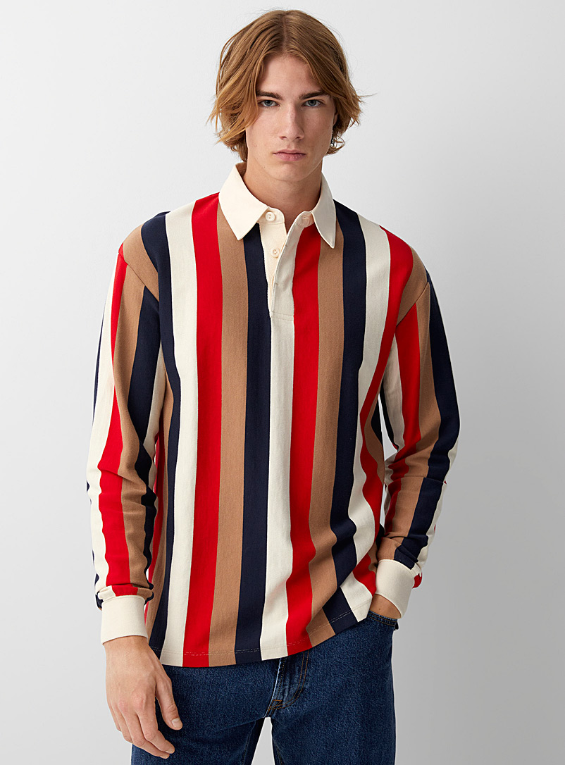 Le 31 Red Vertical stripe rugby polo for men