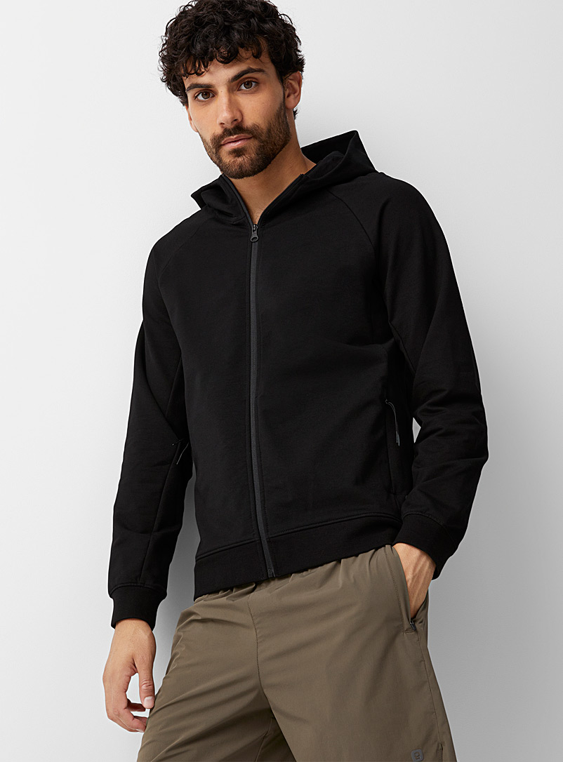I.FIV5 Black Funnel-neck twill-backed zipped hoodie for men