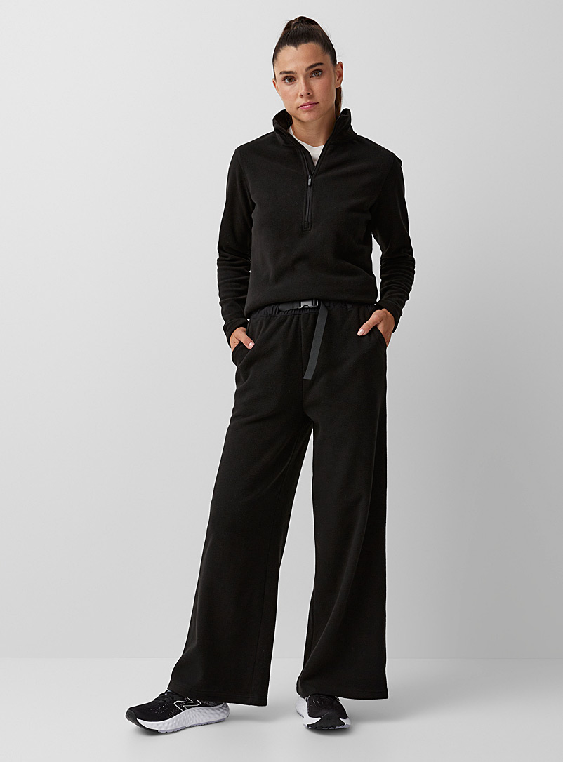 I.FIV5 Black Belted wide-leg polar fleece pant for women