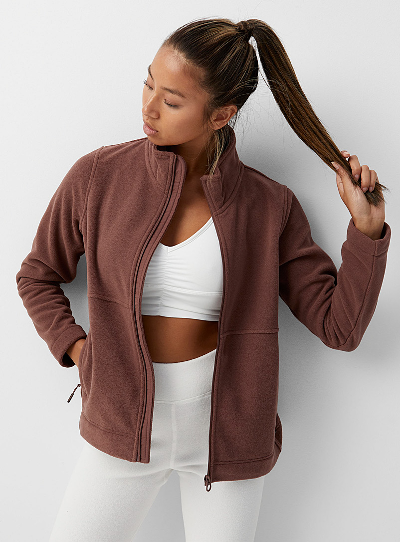 I.FIV5 Light Brown Recycled fibre zip-up polar fleece sweatshirt for women