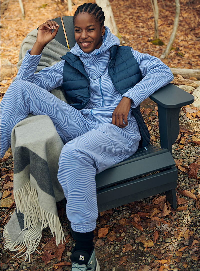 I.FIV5 Patterned Blue Recycled fibre zip-up polar fleece sweatshirt for women