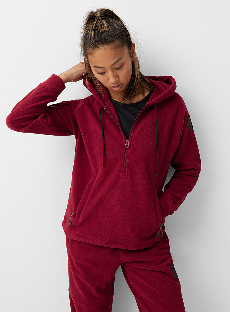I.FIV5 Ruby Red Recycled fibre polar fleece hoodie for women