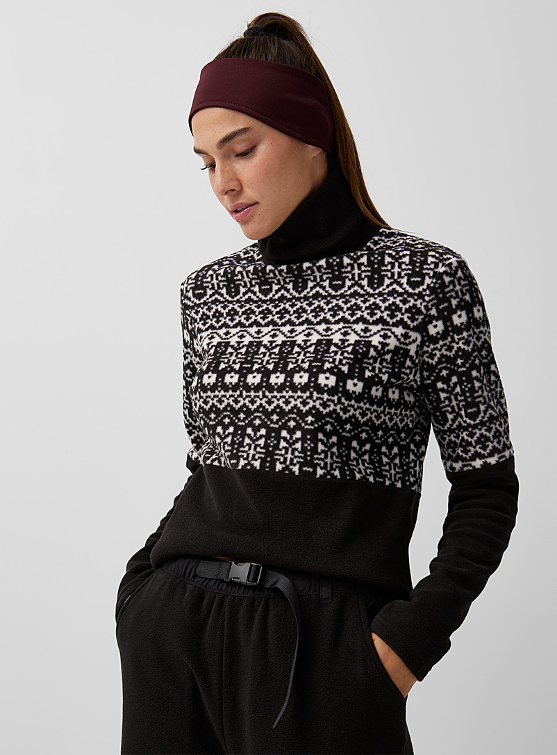 I.FIV5 Black Nordic print turtleneck fleece for women