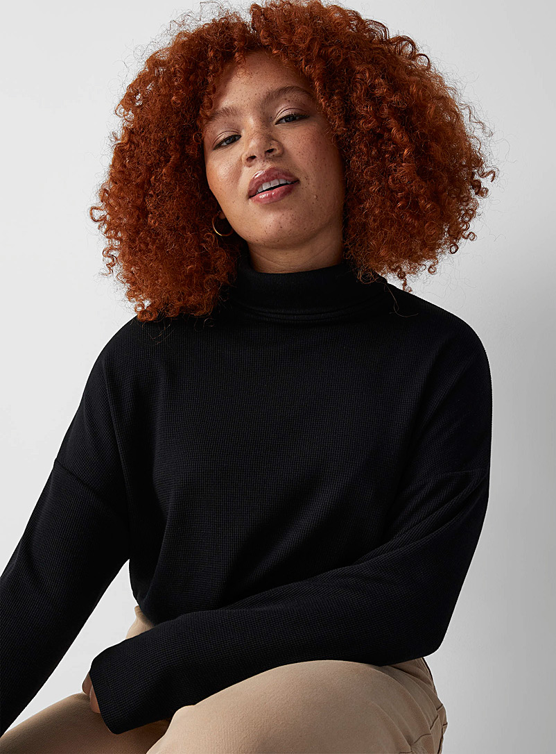 Twik: Le col roulé tricot gaufré Noir pour femme