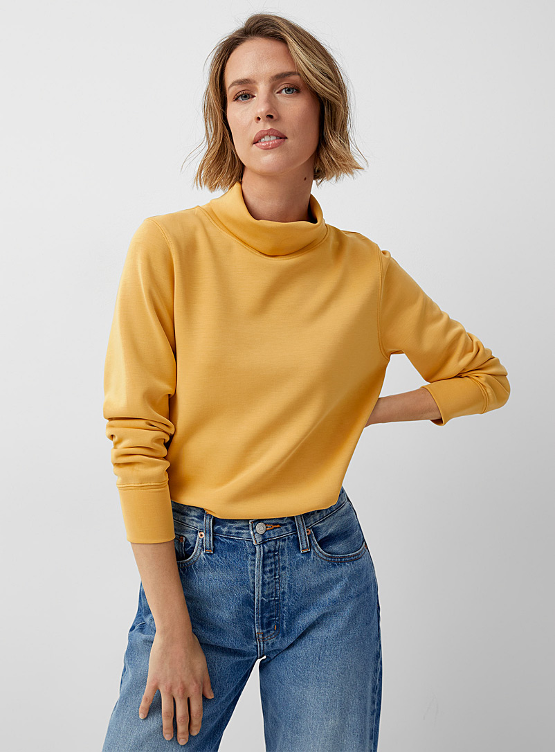 Contemporaine Golden Yellow Peachskin mock-neck sweatshirt for women