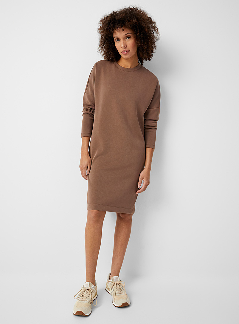 Contemporaine Light Brown Peachskin sweatshirt dress for women