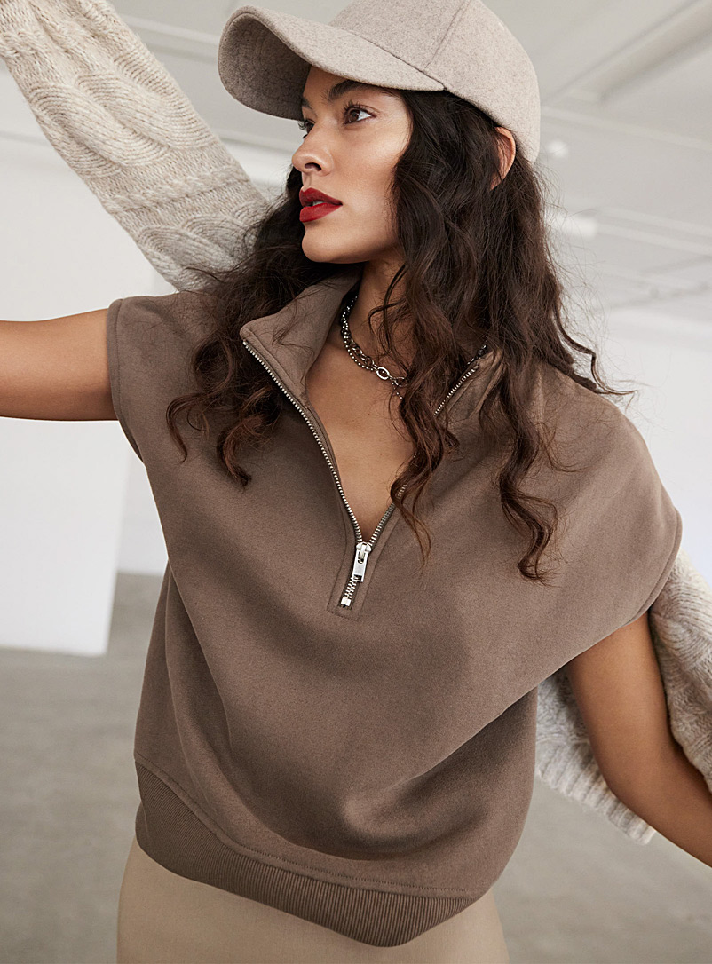 Icône Brown Zippered collar sleeveless sweatshirt for women