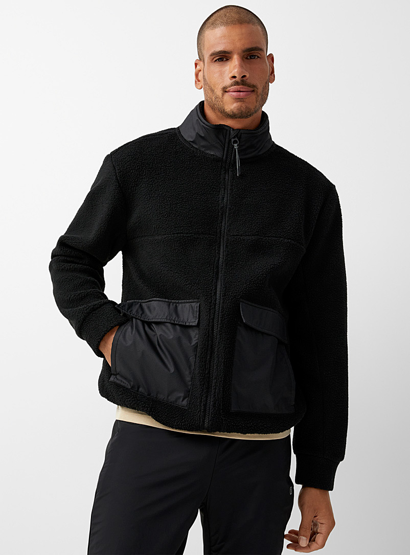 I.FIV5 Black Patch pocket fleece jacket for men