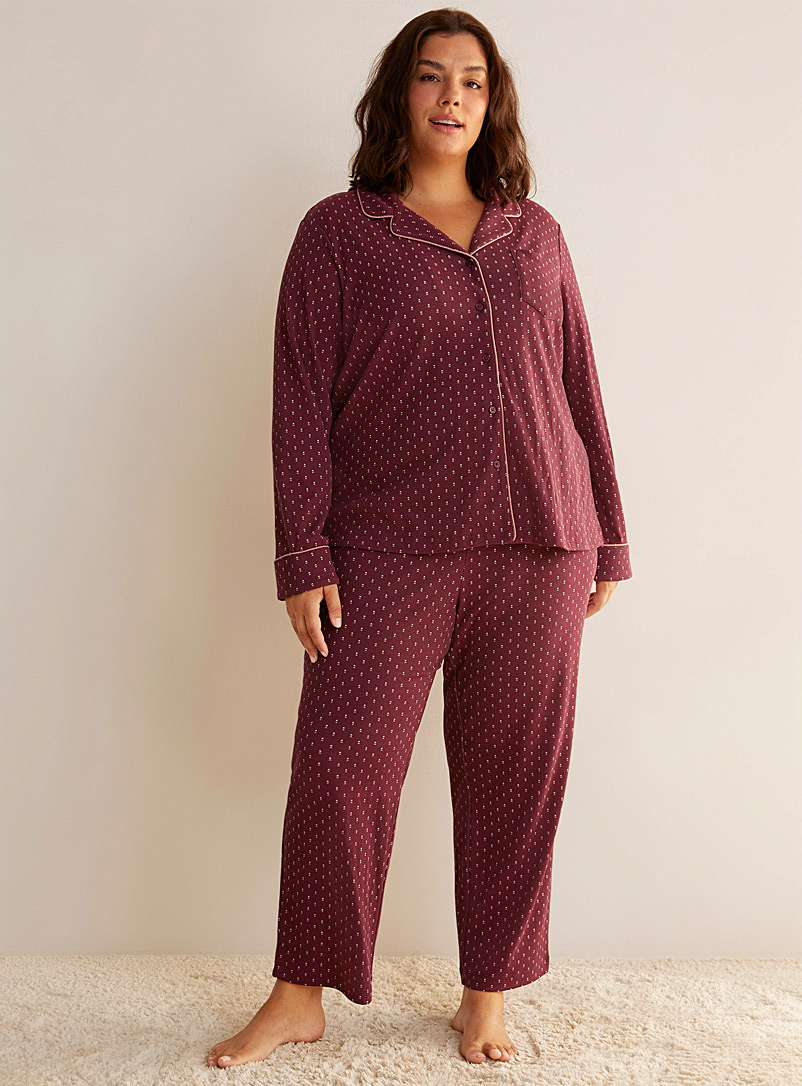Miiyu: L'ensemble pyjama liséré coton brossé Taille plus Rouge foncé-vin-rubis pour femme