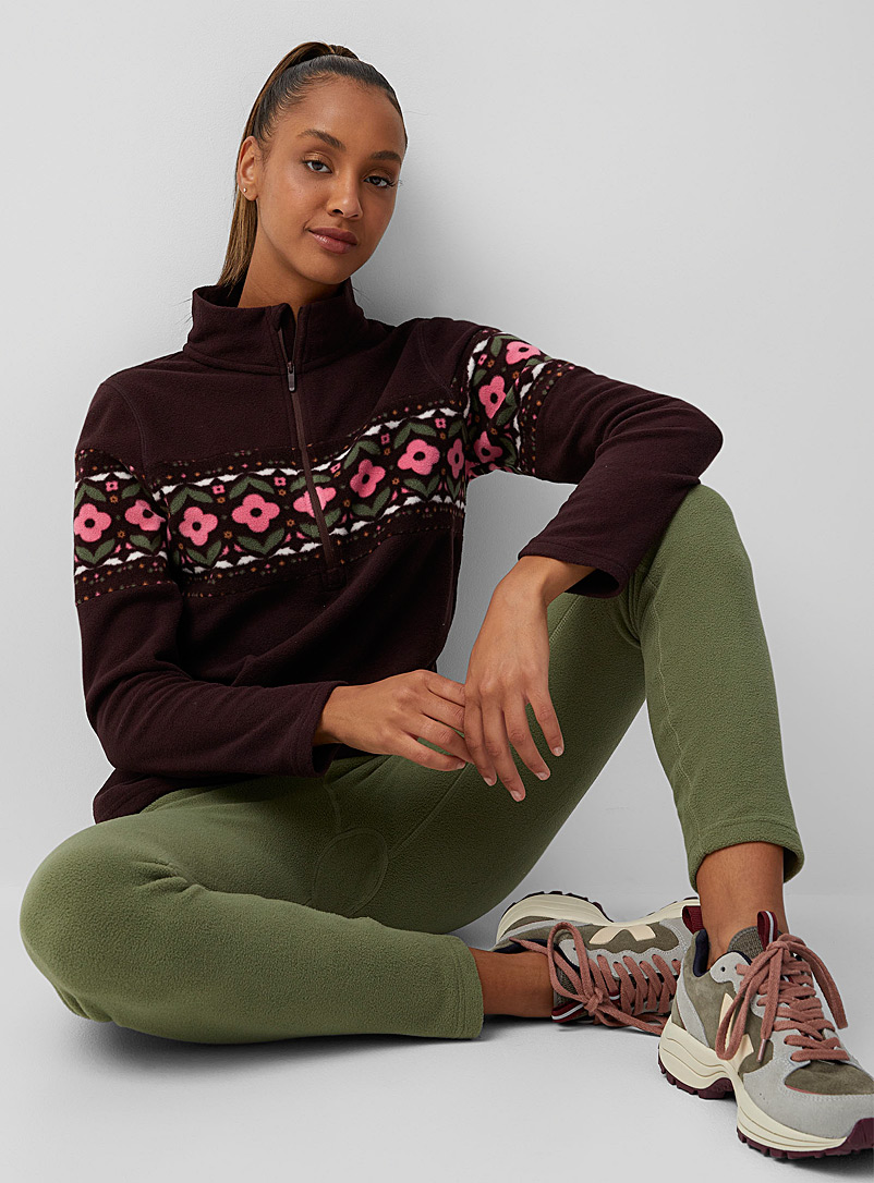 I.FIV5 Dark Brown Engineered-pattern half-zip fleece for women