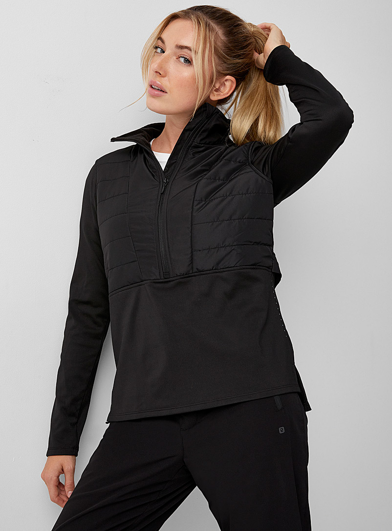 I.FIV5 Black Quilted-bib microfleece half-zip jacket for women