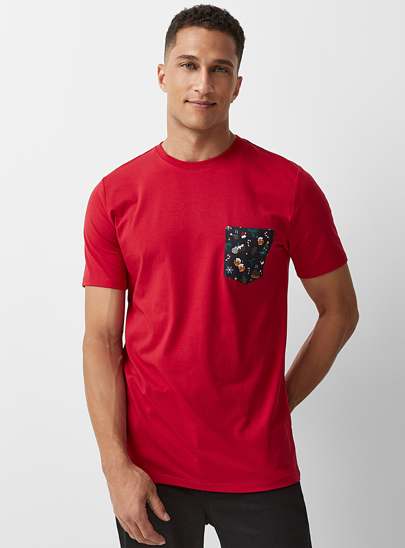 Le 31 Red Winter pocket T-shirt for men