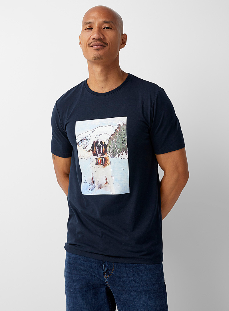 Le 31 Marine Blue Festive animal T-shirt for men