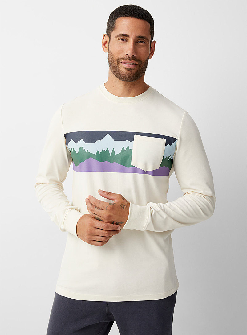 Le 31 Cream Beige Mountain block T-shirt for men