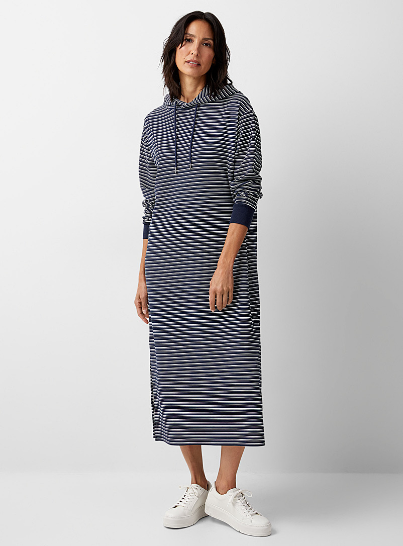 Contemporaine Patterned Blue Hooded striped dress for women