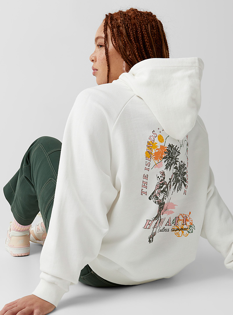 Twik Patterned White Floral print hoodie for women