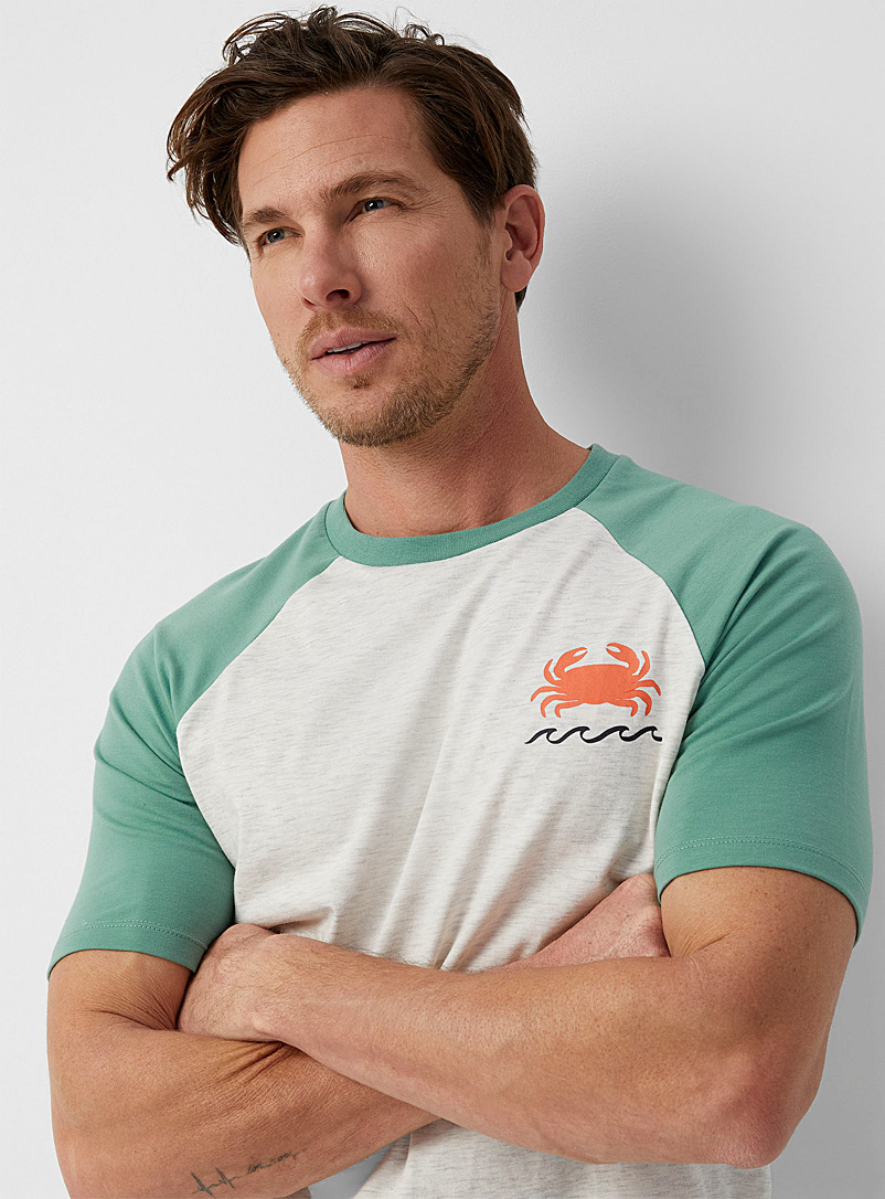 Le 31 Green Seaside print raglan T-shirt for men