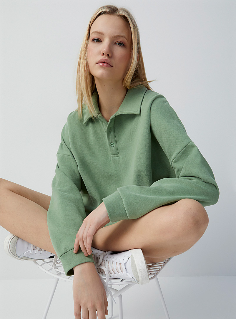 Twik Green  Oversized fleece polo sweatshirt for women