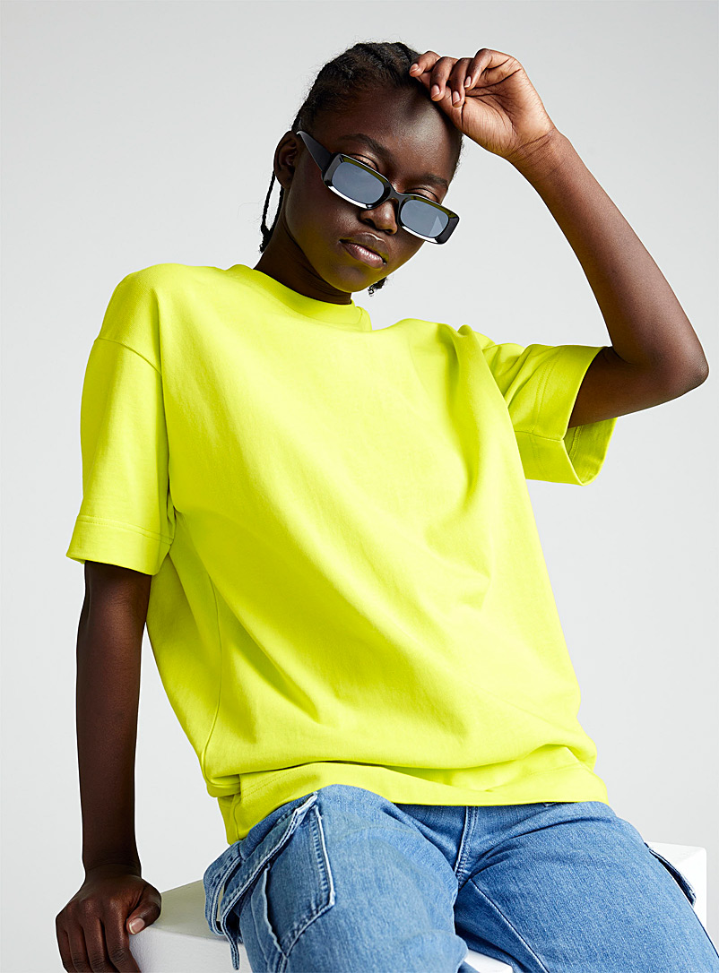Twik: Le t-shirt carré ample jersey lourd Vert pâle-lime pour femme