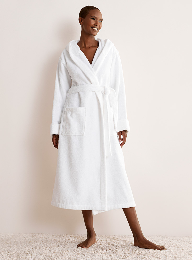 Miiyu White Pure organic cotton terry hooded robe for women